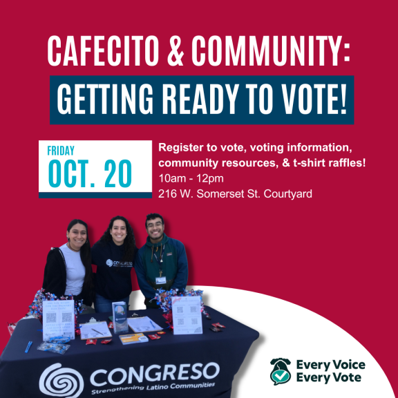 Cafecito & Community event flyer