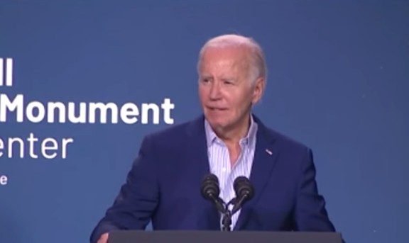 President Biden standing behind podium at Stonewall National Monument Visitor Center