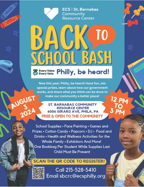 Event poster for Back to School Bash, August 3rd from 12-3