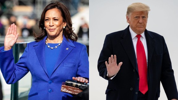 Kamala Harris waving, Donald Trump waving