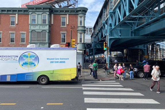 Kensington Hospital wound care outreach van parked at Kensington and Allegheny avenues