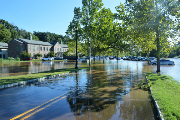 Flooded streets in a Norristown, Montgomery County neighborhood