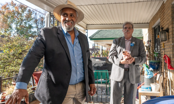 Michael Kleiner and Maurice Sampson on a Mt. Airy porch