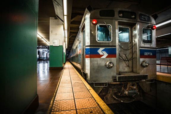 SEPTA train car stopped at an underground station