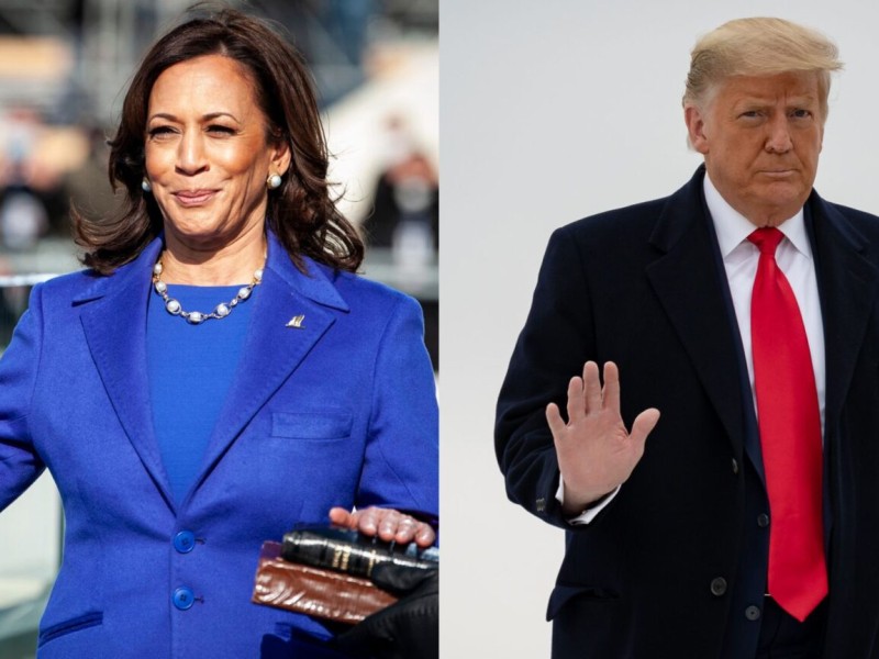 Kamala Harris waving, Donald Trump waving